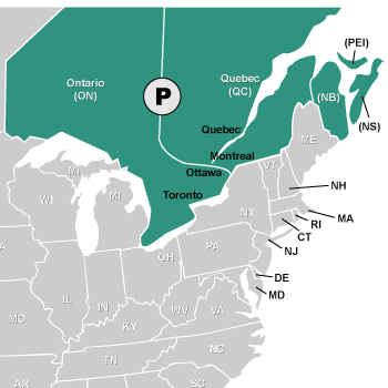 Map of Eastern Canada Rep Territory